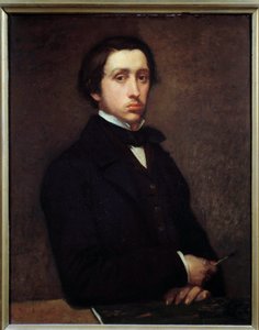 埃德加·德加（Edgar Degas，1834-1917）在肖像画中的自画像或德加，1855 年 0,81x0,64 m 巴黎，奥赛博物馆 - 带有木炭架的自画像。 埃德加·德加 (Edgar Degas) (1834-1917) 的画作，1855 年。0.81 x 0.64 m。 巴黎奥赛博物馆 作者 埃德加·德加