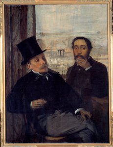 与画家 Evariste de Valernes (1816-1896) 的自画像 埃德加·德加在右边代表自己。 埃德加·德加 (Edgar Degas) (1834-1917) 的画作，1865 年 1,16x0,89 m 巴黎，奥赛博物馆 - 与画家 Evariste de Valernes (1816-1896) 的自画像 - 作者 埃德加·德加
