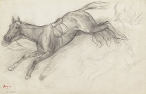 研究“从跳栏场面的场面：下落的骑师”，1866年 作者 埃德加·德加