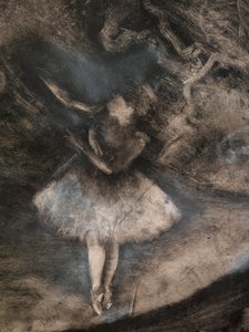 芭蕾大师（细节）（与 Ludovic Lepic 合作执行）。 1876. 带有白色粉笔高光的黑色墨水单字 作者 埃德加·德加