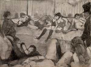 沙龙》。1879.单幅画有黑色墨水，粉彩增强。 作者 埃德加·德加