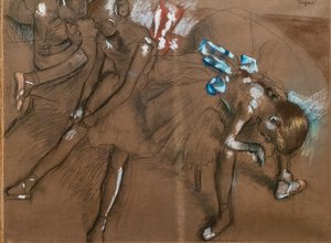 三个舞者。大约1880年。纸上木炭和粉笔画 作者 埃德加·德加