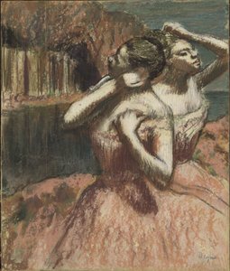 两个舞者（纸上的蜡笔装在纸板上） 作者 Edgar Degas