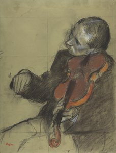 小提琴家，学习舞蹈课，1878-79（绿色编织纸上的粉彩和木炭） 作者 埃德加·德加