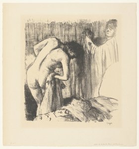 妇女洗完澡擦干身体，妻子递上衣服
La Sortie du bain 作者 埃德加·德加