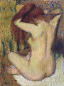女人梳理她的头发，c.1888-90（柔和的浅绿色编织纸附在山上）