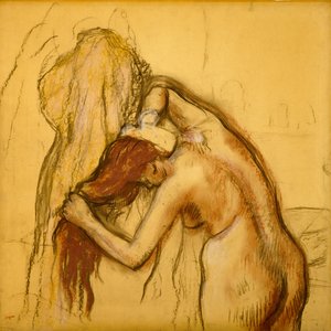 女人自己干，约于1905年（木炭和粉彩描图纸放在纸上） 作者 埃德加·德加