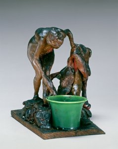 洗她的左腿的女人，约1890年（蜂蜡，金属电枢，陶瓷，在木质底座上） 作者 埃德加·德加