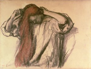 女人梳理她的头发（木炭和粉彩） 作者 埃德加·德加