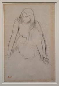坐在水边的女人。大约1867-1868年。天鹅绒纸上的黑色铅笔。 作者 埃德加·德加