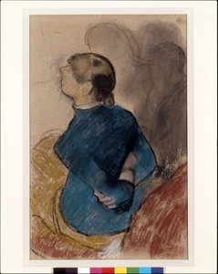 Young Woman In Blue (pastel over charcoal on buff paper) 作者 埃德加·德加