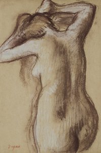梳头的年轻裸女，约 1889-90 年（纸上粉彩画） 作者 埃德加·德加