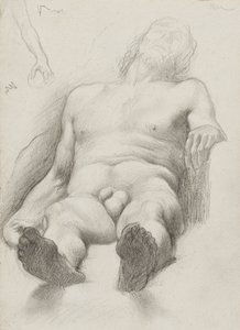 研究 -  Lying Man，1856-58（彩色纸上的石墨）
