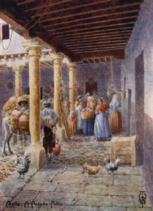 西班牙北部：阿维拉，A Posada Patio（彩色石版画） 作者 埃德加 TA 威格拉姆