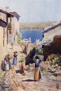 西班牙北部：里瓦德奥，通往海港的道路（彩色石版画） 作者 埃德加 TA 威格拉姆