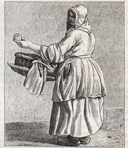烤苹果的商人--Pepetit metier de Paris（取自低等人的研究，或巴黎的哭声）--Edme Bouchardon（1698-1762）的雕刻。