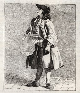 Le crieur des numos winners (Loto) - Petity metier de Paris (Études prises dans le bas Peuple, ou les Cris de Paris) - engraving by Edme Bouchardon (1698-1762)