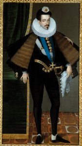法国国王亨利三世（1551-1589）脚下的肖像。 皮埃尔·让·埃德蒙·卡斯坦 (Pierre Jean Edmond Castan) (1817 - 1892) 的绘画，基于 16 世纪的绘画。 布面油画。 昏暗：1,95 x 1,08m。 布卢瓦，Musee Communal Du Chateau - 亨利三世的全长肖像（1551-1） 作者 埃德蒙·卡斯坦（Edmond Castan）