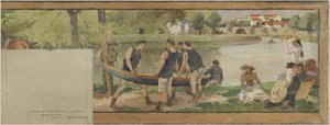圣莫里斯市政厅草图：风景。Les bords de la Marne（为市政厅绘制），1890 年至 1892 年（布面油墨） 作者 埃德蒙·德邦