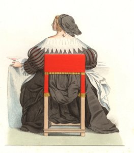 17世纪的法国妇女，来自Abraham Bosse（1602-1676）的雕刻 - 石版印刷，来自Edmond Lechevallier-Chevignard（1825-1902）的插图，来自 "Costumes historiques des 16th"。 作者 Edmond Lechevallier-Chevignard
