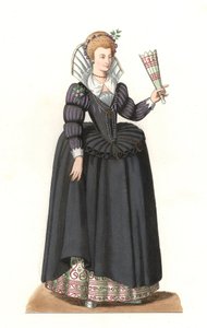 亨利三世统治时期的法国妇女（1551-1589）--根据埃德蒙-莱切瓦利埃-切维纳尔（1825-1902）的插图制作的石版画，出自《十六世纪历史服装》。 作者 Edmond Lechevallier-Chevignard