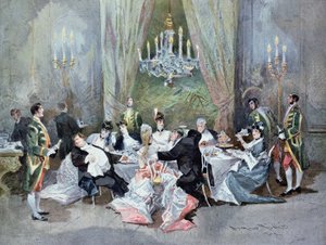 第二幕，来自Henri Meilhac（1830-97）和Ludovic Halevy（1834-1908）的“Le Reveillon”的场景10，于1872年在Palais-Royal演出 作者 埃德蒙·莫林