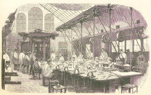 巴黎克里斯托弗餐具厂的银匠们在工作，出版。1875. 作者 埃德蒙·莫林