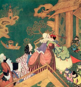 "Laideronnette 亲吻并拥抱了善良的仙女保护人"，法国童话《绿蛇》中的插图，选自埃德蒙-杜拉克的《童话书》：盟国童话》，1916 年出版