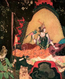 埃德蒙-杜拉克的《莱拉抱着鸟》（Layla Holding a Bird 作者 埃德蒙·杜拉克（Edmund Dulac）