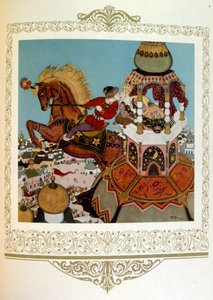王子在塔中亲吻美丽的公主。杜拉克的《俄罗斯 作者 埃德蒙·杜拉克（Edmund Dulac）
