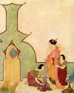 贝德尔-布杜尔夫人来洗澡，《阿拉丁与神灯》插图 作者 埃德蒙·杜拉克（Edmund Dulac）