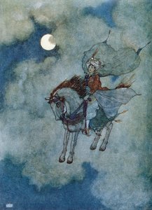 飞马"，1920 年在波茨坦出版的《1001 夜故事》中的魔法马故事插图（彩色石版画）