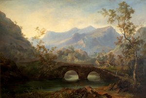 19世纪的山区景观与河流，桥梁和别墅 作者 埃德蒙·约翰·尼曼