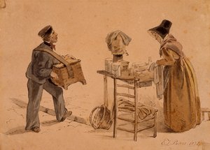 一个拿着木桶风琴的人和一个卖咖啡的人，1828年 作者 埃德蒙·托马斯·帕里斯（Edmund Thomas Parris）