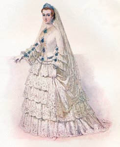 欧仁妮皇后穿着婚纱，1853年和1902年