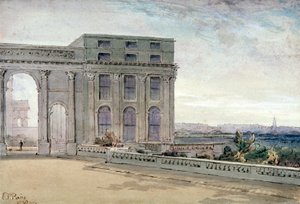 伦敦摄政公园切斯特台景观，1830年。                                  作者 埃德蒙·托马斯·帕里斯（Edmund Thomas Parris）