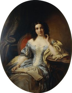 一位身穿蓝色和白色连衣裙的就座女士的画像； 1853年，一位身着蓝色和白色连衣裙的坐着女士的画像 作者 爱德华·恩德