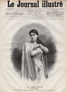 法国女高音艾玛-卡尔维(Rosa Noemie Emma Calvet de Roquet, dit)(1858-1942)的肖像--纳维利埃在1892年的《图解杂志》上的雕刻。