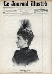 澳大利亚女高音歌唱家内莉-梅尔巴（Helen Porter Mitchell，dit）（1861-1931）的肖像--纳维利埃在1891年的《插图杂志》中的雕刻作品