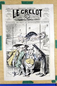 Le Grelot》的封面，第360号，彩色讽刺画。 作者 爱德华·纪尧明·佩平
