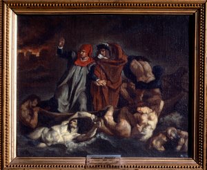 La Barque de Dante ou Dante et Virgile aux enfers Edouard Manet (1832-1883) 的绘画，Eugene Delacroix。 1854年太阳。 0.38 X 0.46 m 里昂，美术博物馆。 作者 爱德华·马奈