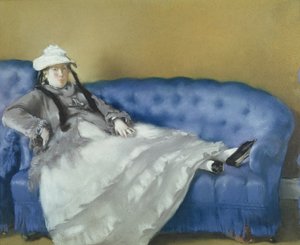 蓝色沙发上的马奈夫人，1874年（纸上粉彩） 作者 爱德华·马奈