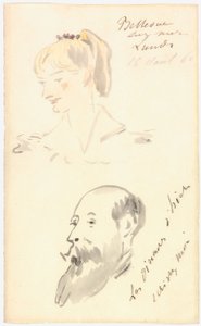 马奈 - 女人头像和大胡子男人头像，1880 年 作者 爱德华·马奈