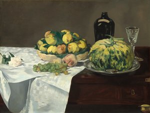 甜瓜和桃子的静物，c.1866