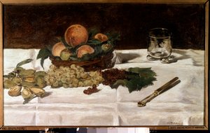 静物，桌上的水果 爱德华·马奈 (Edouard Manet) (1832-1883) 的画作，1864 年 0,45x0,73 m 巴黎，奥赛博物馆。 作者 爱德华·马奈