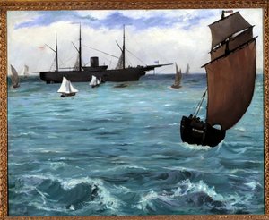 美国舰船 Kearsarge 上有 Edouard Manet (1832-1883) 1864 年创作的 Boulogne sur mer 画作。私人收藏 作者 爱德华·马奈