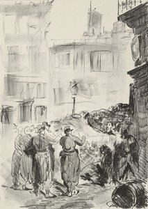 《路障》，1871年，印刷于1884年 作者 爱德华·马奈