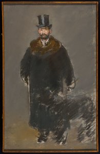《带着狗的人》，c.1882（布面粉彩，灰色水粉底） 作者 爱德华·马奈