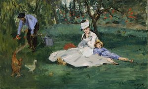 莫奈一家在阿根特伊的花园里，1874年。 作者 爱德华·马奈