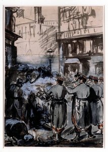 1871年的城镇。"街垒" 爱德华-马奈（1832-1883）的素描 1871年，尺寸。46.2 x 32.5米 作者 爱德华·马奈
